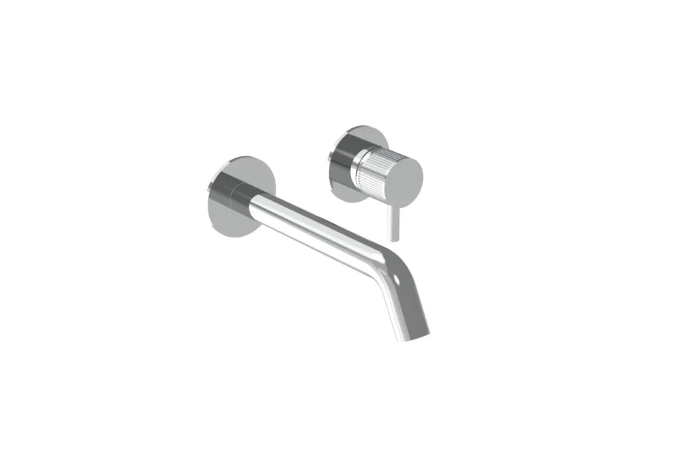 Saneux Cos 2 Plate Wall Mounted Basin Mixer Kit - W/ Classic Spout (170mm) W/ Fluted Handle - Chrome detail view - Image 1