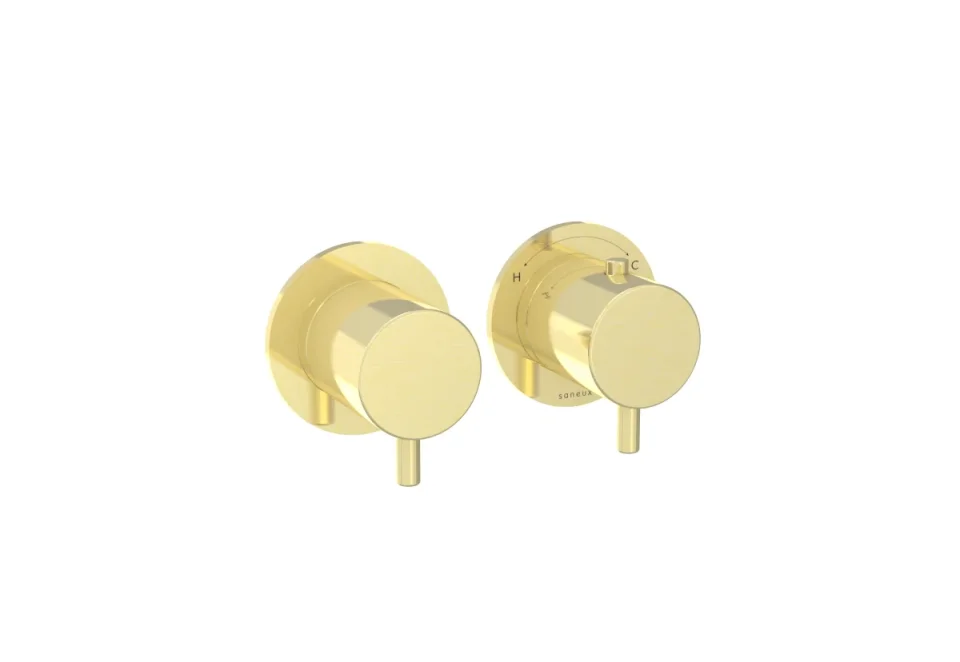 Saneux Cos 2 Way Thermostatic Shower Ring Valve Kit - W/ Classic Handle - Portrait & Landscape - Brushed Brass product image - Image 3