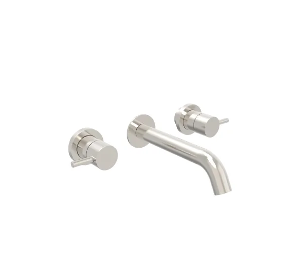 Saneux Cos 3 Piece Wall Mounted Basin Mixer - Brushed Nickel