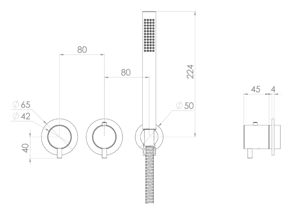 Saneux Cos 2 Way Thermostatic Shower Ring Valve Kit - W/ Classic Handle & Handset - Portrait & Landscape - Satin Black detail view - Image 3