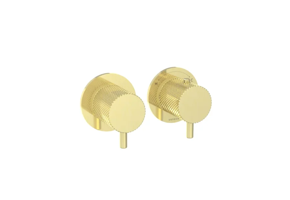 Saneux Cos 2 Way Thermostatic Shower Ring Valve Kit - W/ Knurled Handle - Portrait & Landscape - Brushed Brass product image - Image 3