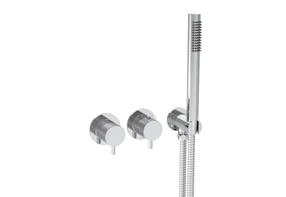 Saneux Cos 2 Way Thermostatic Shower Ring Valve Kit - W/ Knurled Handle & Handset - Portrait & Landscape - Chrome product image - Image 2