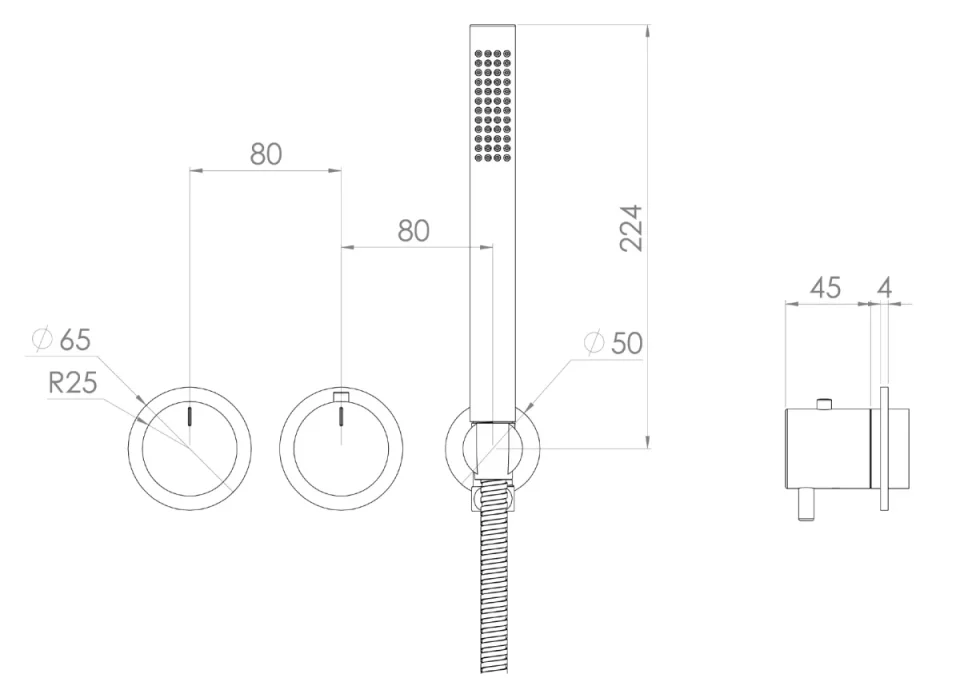 Saneux Cos 2 Way Thermostatic Shower Ring Valve Kit - W/ Fluted Handle & Handset - Portrait & Landscape - Chrome detail view - Image 4