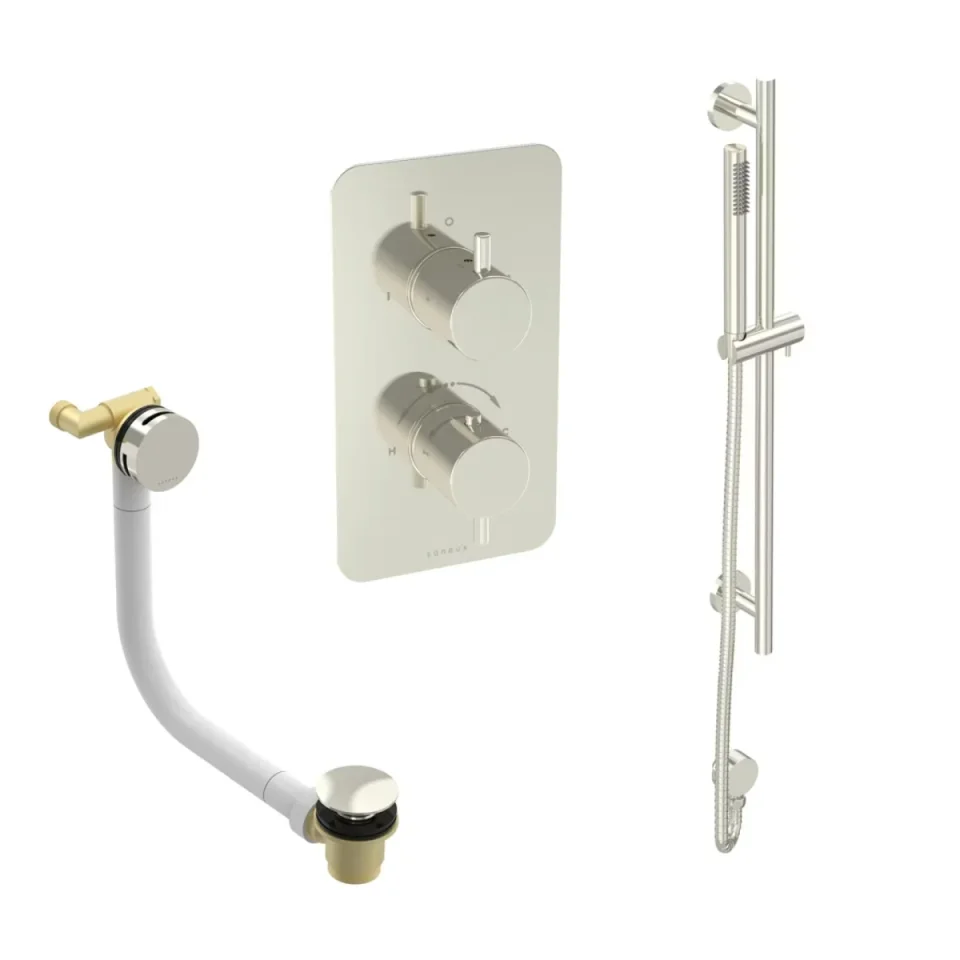Saneux Cos 2 Way Shower Kit - W/ Slim Handset & Slider Rail & Bath Filler - Brushed Nickel product image - Image 2