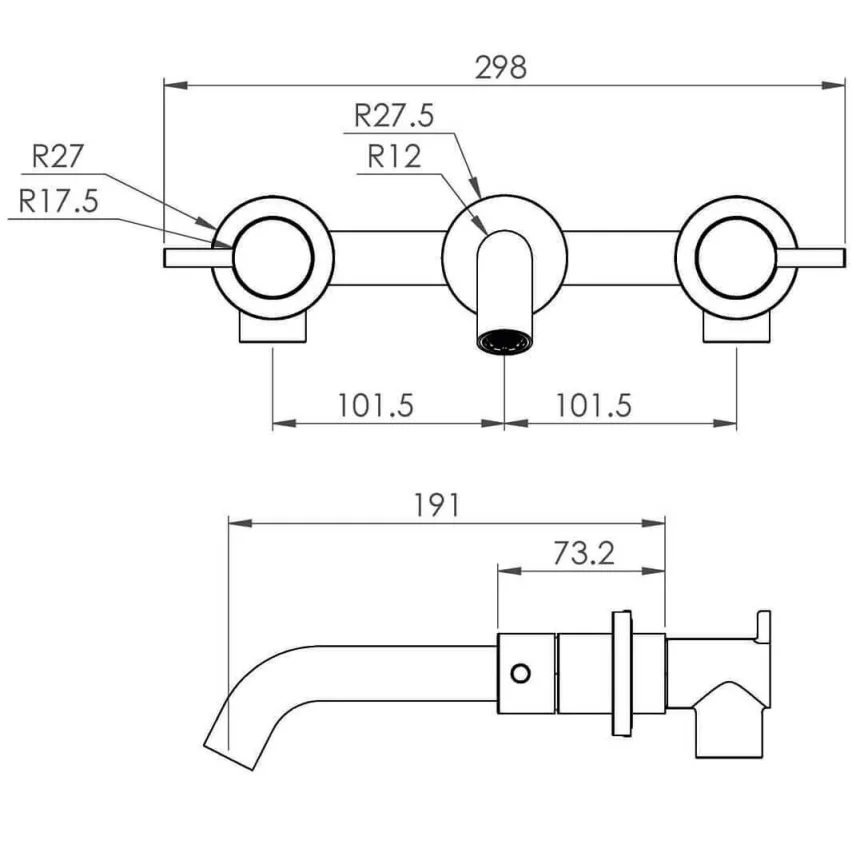 Saneux Cos 3 Piece Wall Mounted Basin Mixer - Matte Black detail view - Image 2