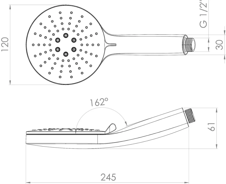 Saneux Cos 3 Function Shower Handset - Brushed Nickel detail view - Image 4