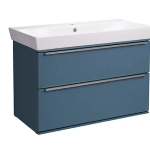 Roper Rhodes 800mm Scheme Wall Mounted Double Drawer Unit - Derwent Blue detail view - Image 1