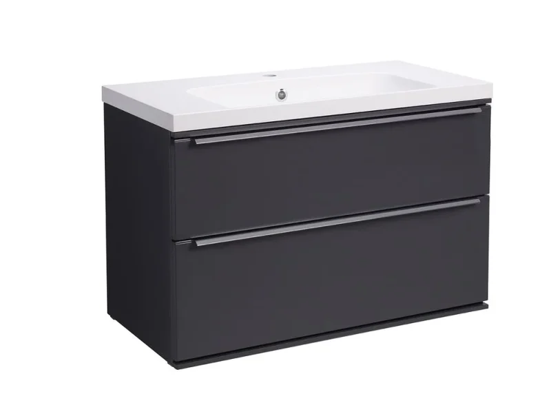 Roper Rhodes 800mm Scheme Wall Mounted Double Drawer Unit - Matt Carbon detail view - Image 1