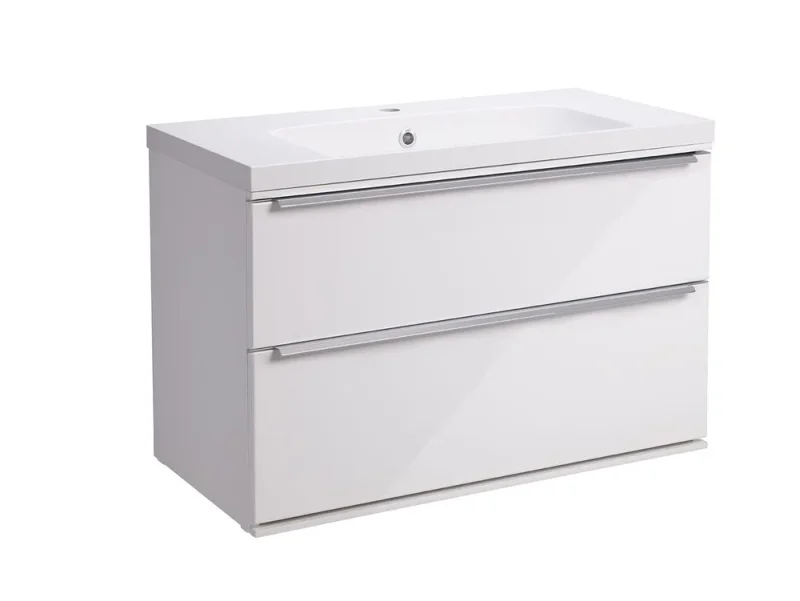 Roper Rhodes 800mm Scheme Wall Mounted Double Drawer Unit - White detail view - Image 1