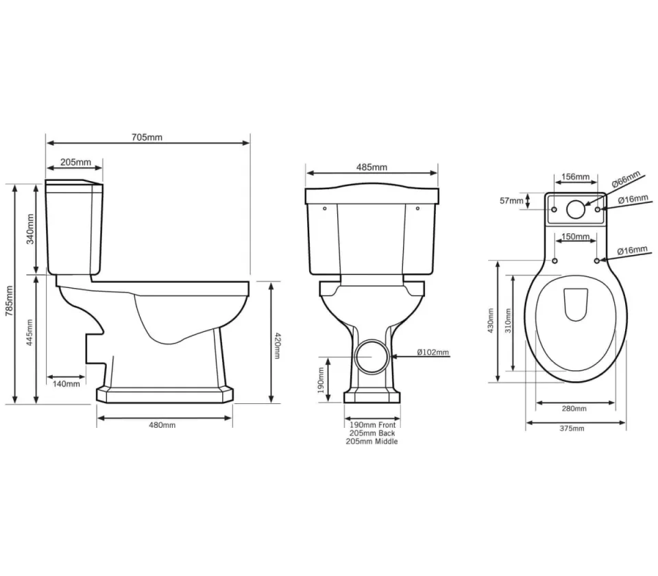 Roper Rhodes 705mm Harrow Close Coupled Wc Pan detail view - Image 4