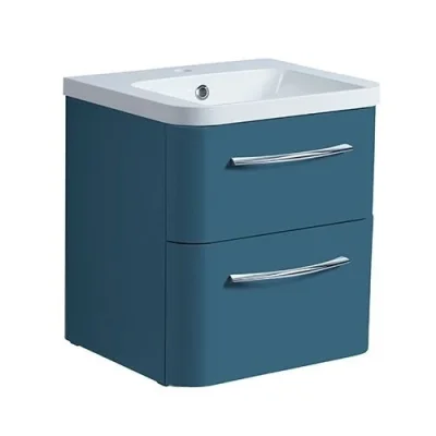 Roper Rhodes 600mm System Wall Mounted Double Drawer Unit - Derwent Blue detail view - Image 1