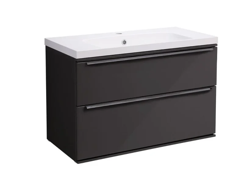 Roper Rhodes 600mm Scheme Wall Mounted Double Drawer Unit - Matt Carbon detail view - Image 1