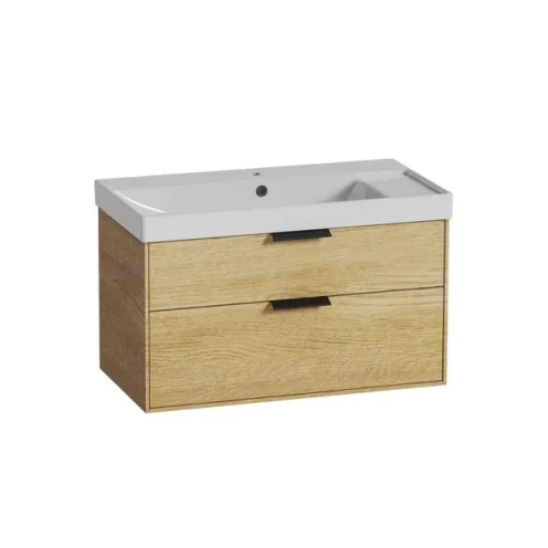 Roper Rhodes 600mm Scheme Wall Mounted Double Drawer Unit - Sand Oak detail view - Image 1