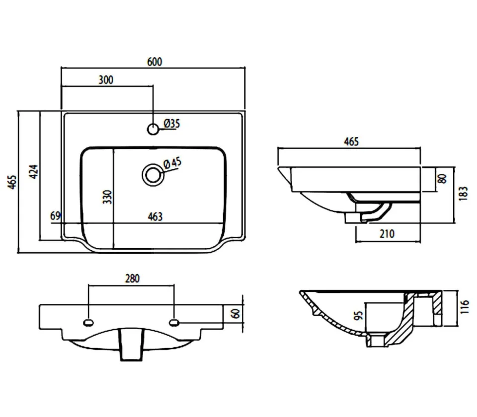 Roper Rhodes 600mm Academy Ceramic Basin detail view - Image 5