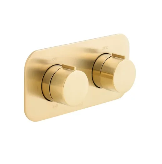 Vado Individual Tablet Altitude Horizontal Concealed 2 Outlet, 2 Handle Thermostatic Valve With All-flow Function Brushed Gold product image - Image 1