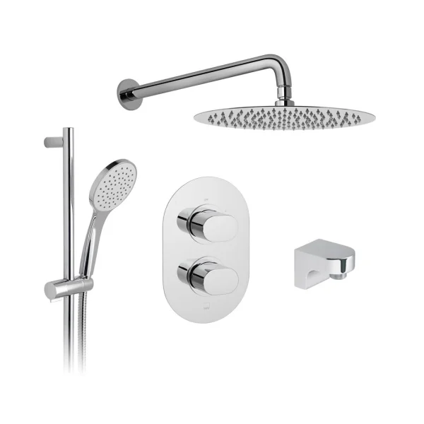 Vado Cameo 2 outlet concealed thermostatic showering package with multi-function slide rail kit, finished in a high-shine polished chrome