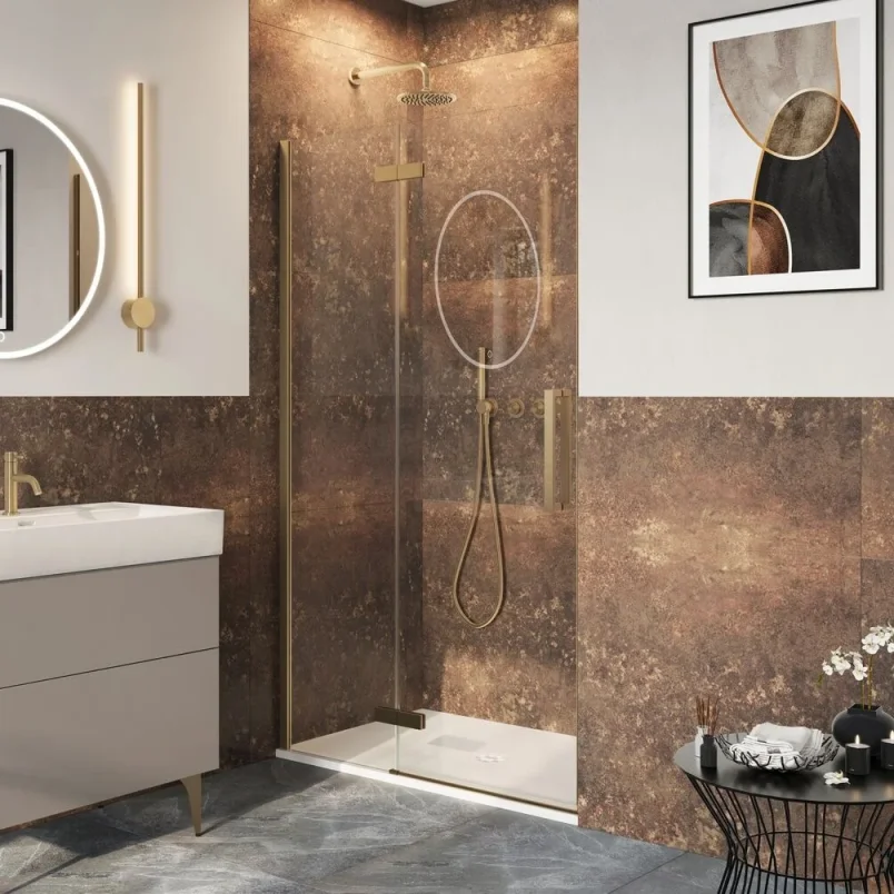 Crosswater Asura Hinged Shower Door with Inline Panel 1200mm Brushed Brass Fittings & Clear Glass detail view - Image 2