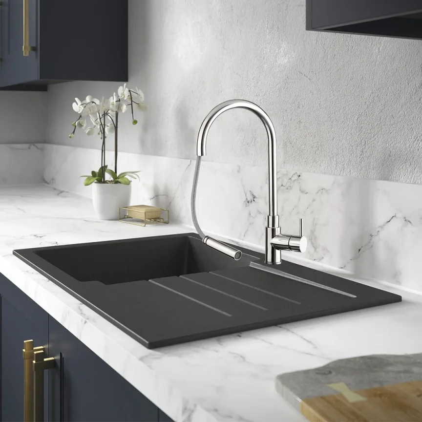 Just Taps Zecca Sink Mixer With Pull Out Spout Swivel Spout detail view - Image 1
