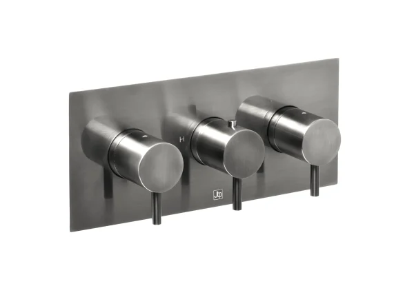 Just Taps Vos Thermostatic Concealed 3 Outlet Shower Valve Designer Handle Brushed Black