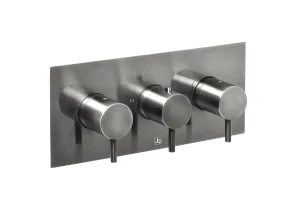 Just Taps Vos Thermostatic Concealed 3 Outlet Shower Valve Designer Handle Brushed Black