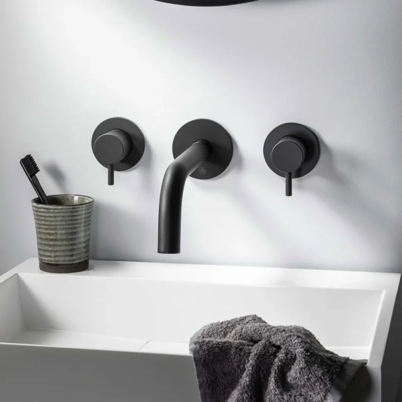 Just Taps Vos Slim Basin Spout 150mm Brushed Black detail view - Image 1