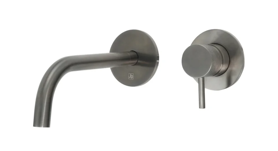 Just Taps Vos Single Lever W/m Basin Mixer Brushed Black 200mm Slim Spout With Designer Handle detail view - Image 1