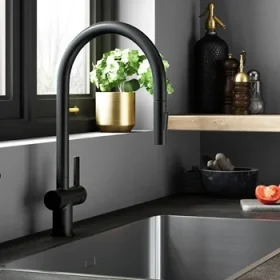 Just Taps Vos Matt Black Single Lever Pull Out Sink Mixer detail view - Image 3