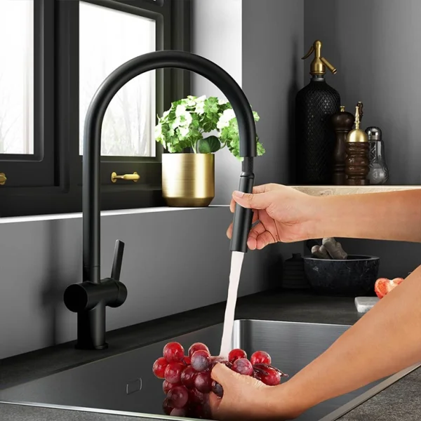 Just Taps Vos Matt Black Single Lever Pull Out Sink Mixer