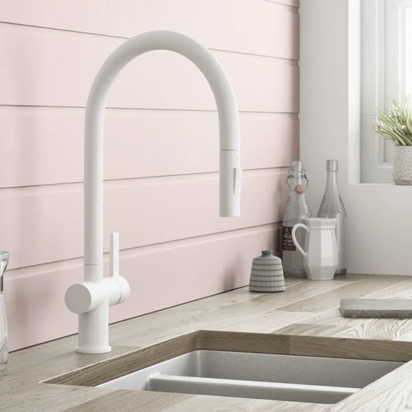 Just Taps Vos Matt White Single Lever Pull Out Sink Mixer
