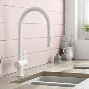 Just Taps Vos Matt White Single Lever Pull Out Sink Mixer