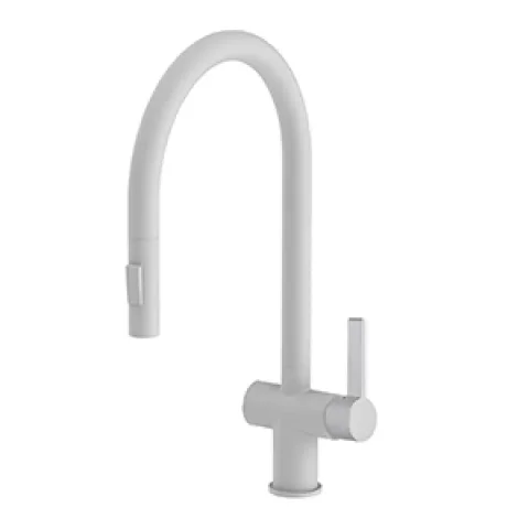 Just Taps Vos Matt White Single Lever Pull Out Sink Mixer detail view - Image 6