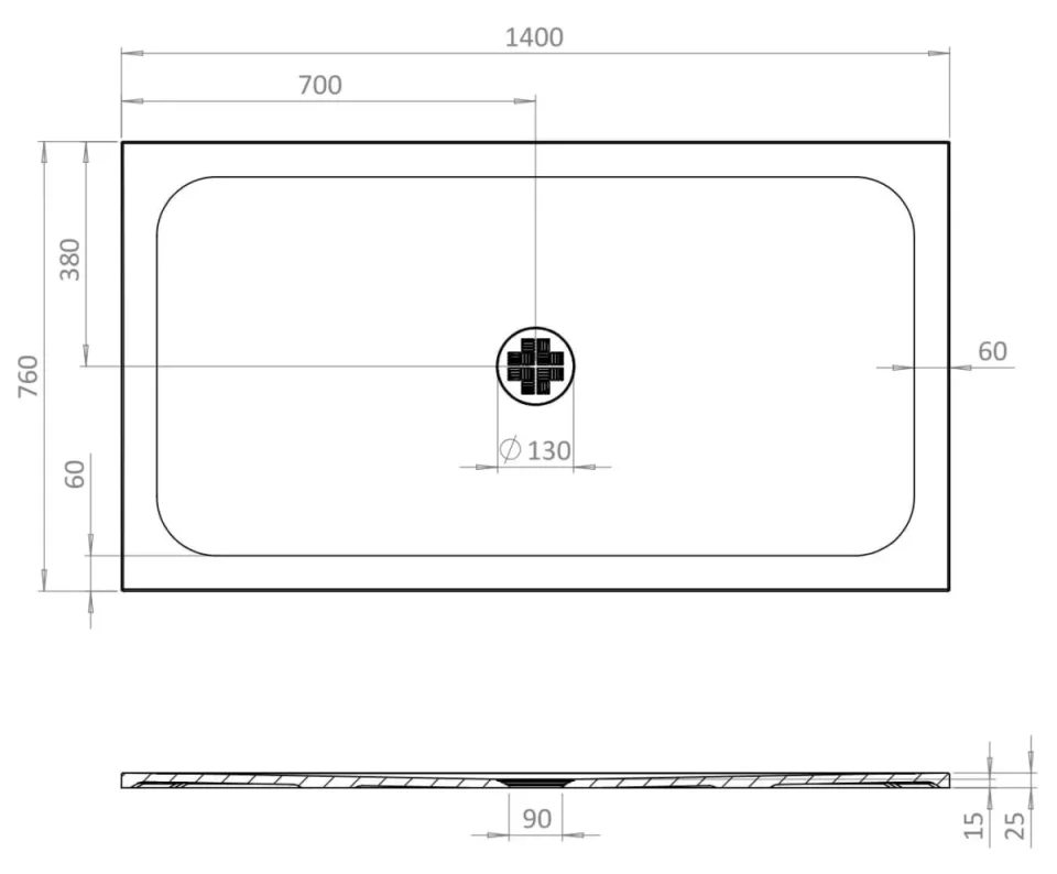 Crosswater Creo Rectangle Shower Tray 760 x 1400 x 25mm detail view - Image 3