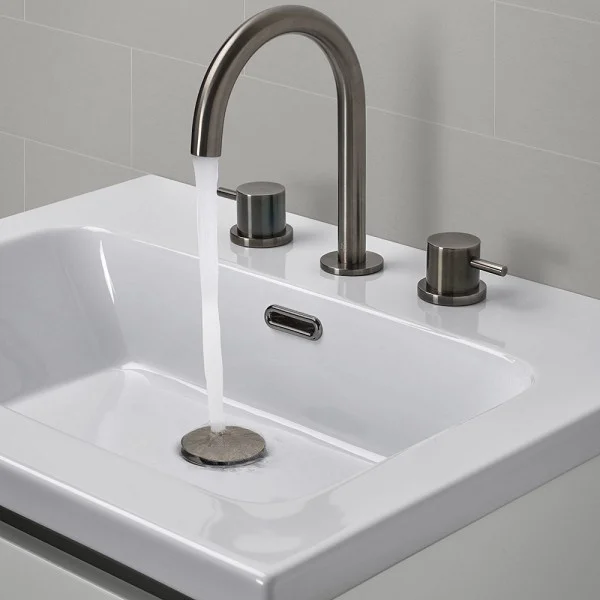 Just Taps Vos 3 Hole Deck Mounted Basin Mixer Designer Handle Brushed Black
