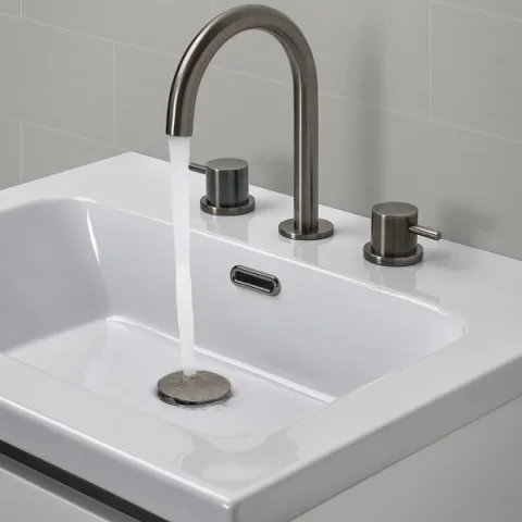 Just Taps Vos 3 Hole Deck Mounted Basin Mixer Designer Handle Brushed Black detail view - Image 1