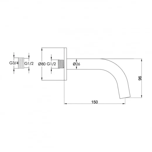 Just Taps Vos Bath/Basin Spout 150mm Brushed Brass detail view - Image 3