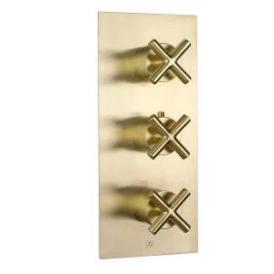 Just Taps Solex Thermostatic Concealed 3 Outlet Shower Valve Vertical Brushed Brass