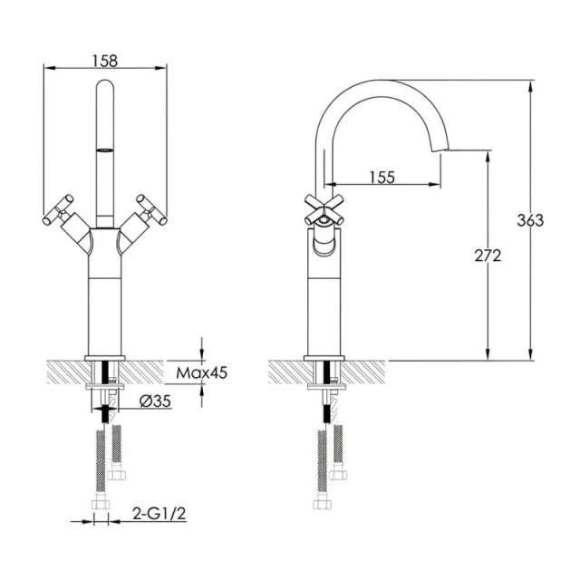 Just Taps Solex Tall Basin Mixer Matt Black detail view - Image 2