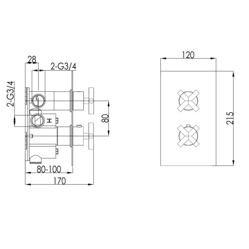 Just Taps Solex Thermostatic Concealed 2 Outlet Shower Valve Chrome detail view - Image 3