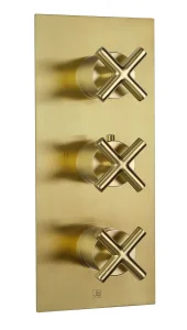 Just Taps Solex Thermostatic Concealed 2 Outlet Shower Valve Vertical Brushed Brass