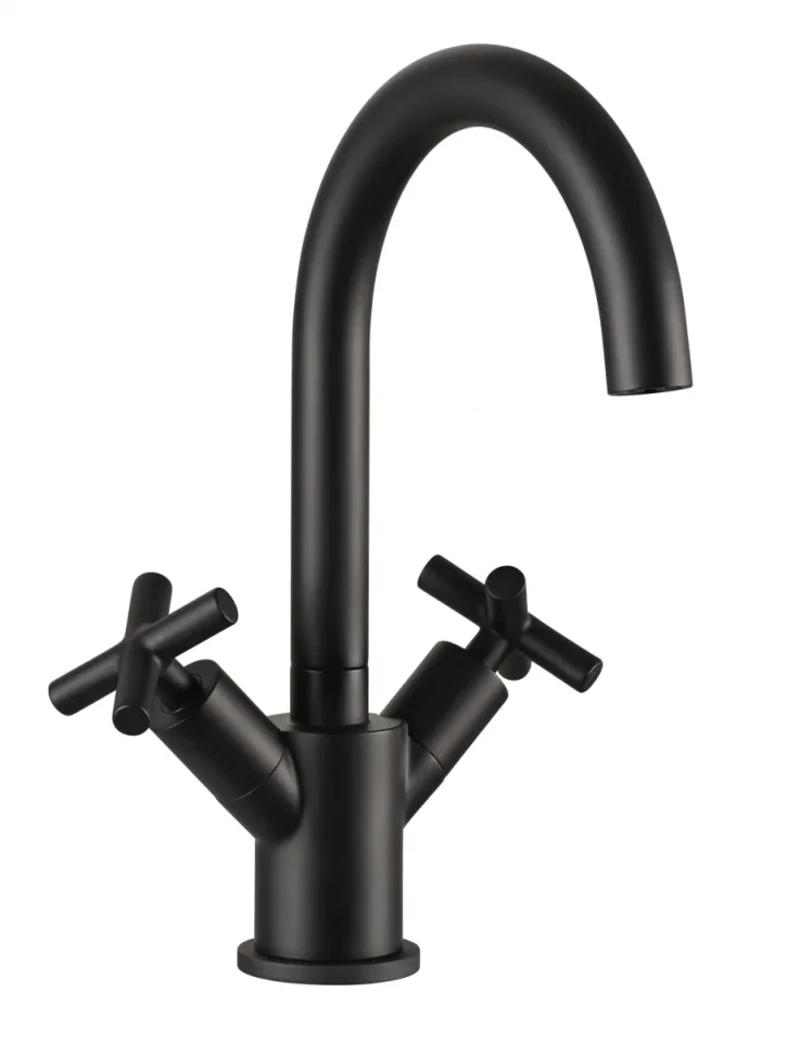 Just Taps Solex Mono Deck Mounted Swivel Spout Basin Mixer Matt Black detail view - Image 2