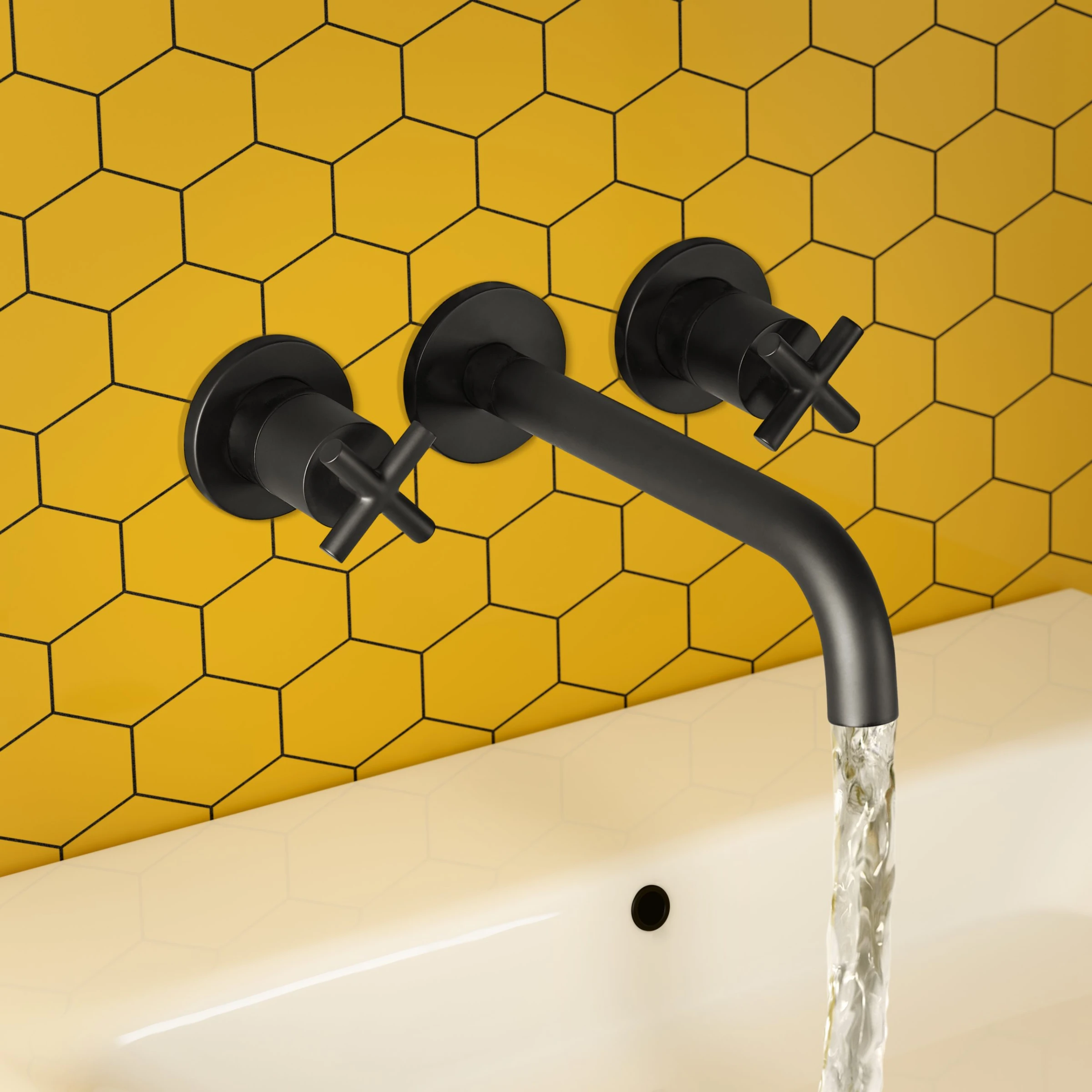 Just Taps Solex 3 Hole Wall Mounted Basin Mixer Matt Black