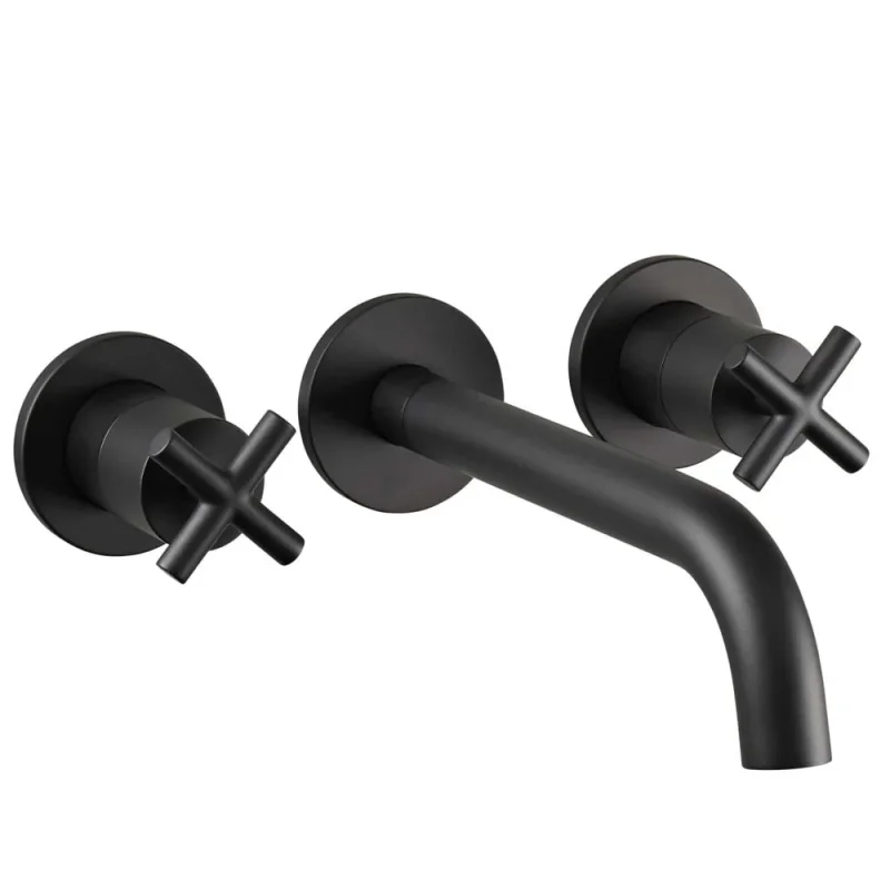 Just Taps Solex 3 Hole Wall Mounted Basin Mixer Matt Black detail view - Image 2
