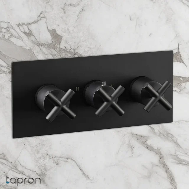 Just Taps Solex Concealed 2 Option 3 Handle Vertical Valve Matt Black detail view - Image 1