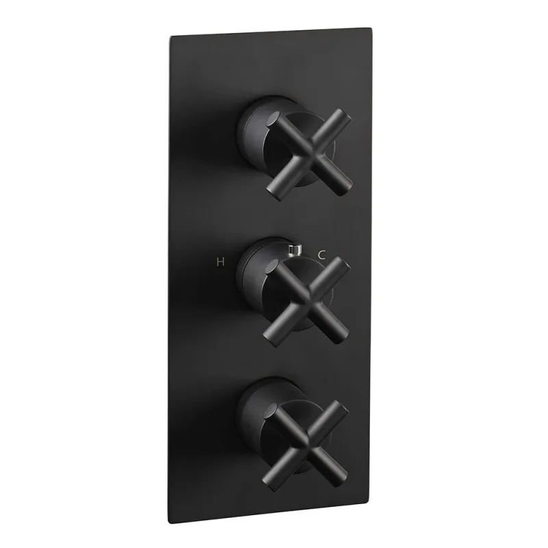 Just Taps Solex Concealed 3 Option 3 Handle Vertical Valve Matt Black detail view - Image 1