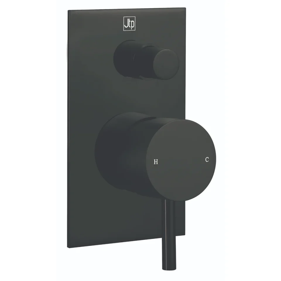 Just Taps Single Lever Diverter Valve Matt Black detail view - Image 1