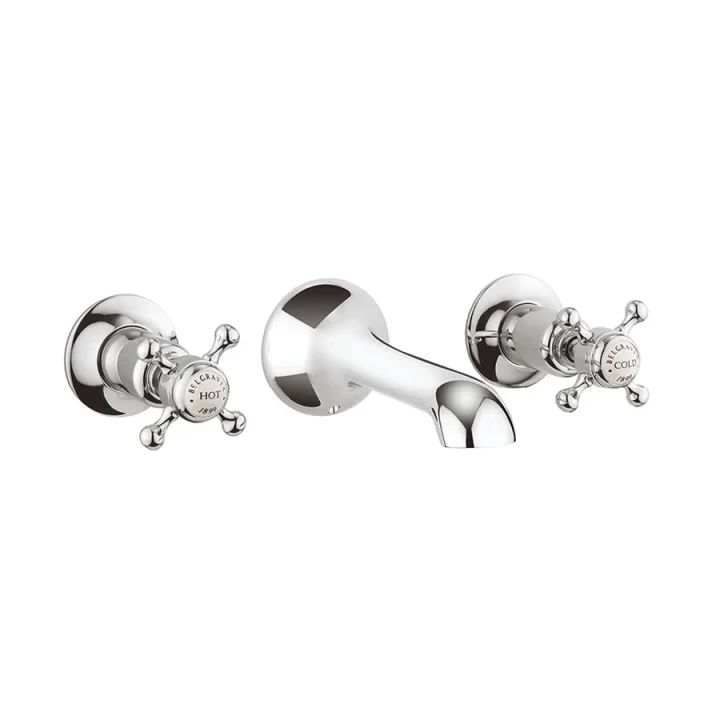 Crosswater Belgravia Crosshead 3 Tap Hole Basin Mixer Chrome detail view - Image 3