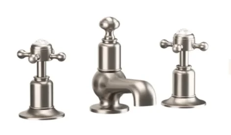 Crosswater Belgravia Crosshead 3 Tap Hole Basin Set Brushed Nickel detail view - Image 5