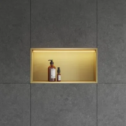 Crosswater Niches 610 X 305mm X 80mm With Led Light Strip Brushed Brass detail view - Image 2