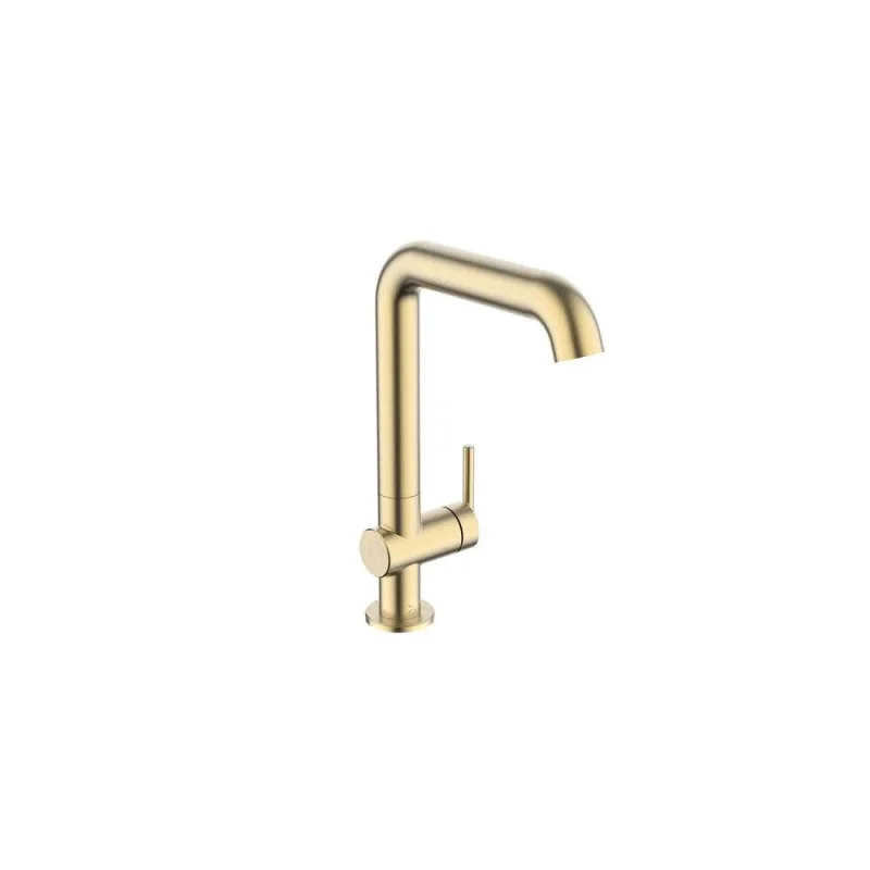 Crosswater 3ONE6 Lever Basin Tall Side Deck Mixer Stainless Brushed Brass Effect detail view - Image 2