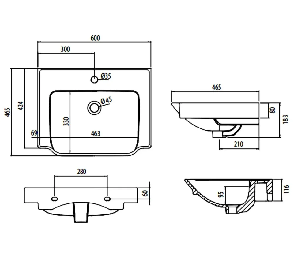 Roper Rhodes 600mm Academy Ceramic Basin product image - Image 2